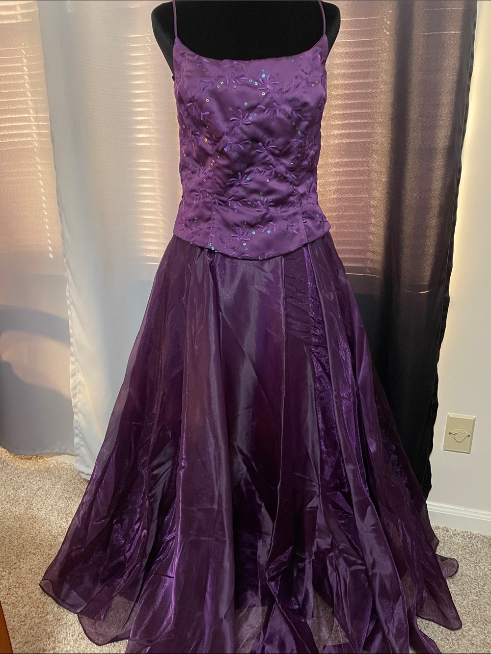 Dave & Johnny Purple Beaded Bodice Formal Gown